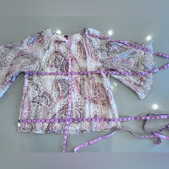 Paisley Ruffle Bell Sleeve Lined Tie Strings Sz Medium Boho Coastal Cowgirl - Picture 10 of 12